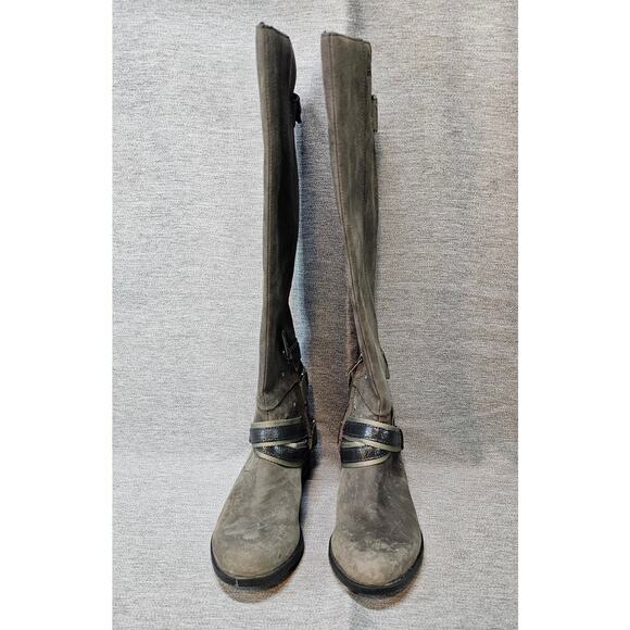 Sorel Womens Lolla Tall Boots US 8 Grey Leather Zip Belted Waterproof Boots - Picture 2 of 10